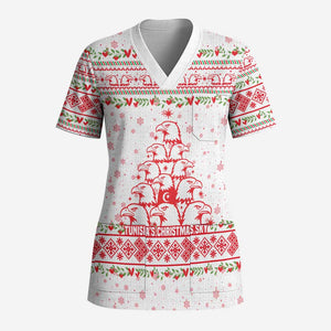 Tunisia Christmas Scrub Top Falcon Tree Snowflake and Festive Borders - African Pride