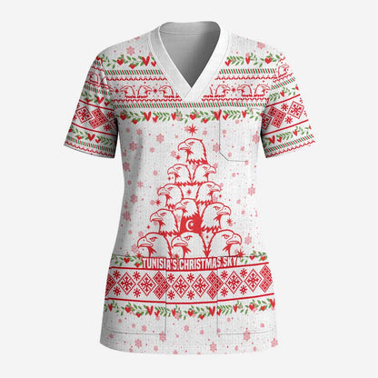 Tunisia Christmas Scrub Top Falcon Tree Snowflake and Festive Borders - African Pride