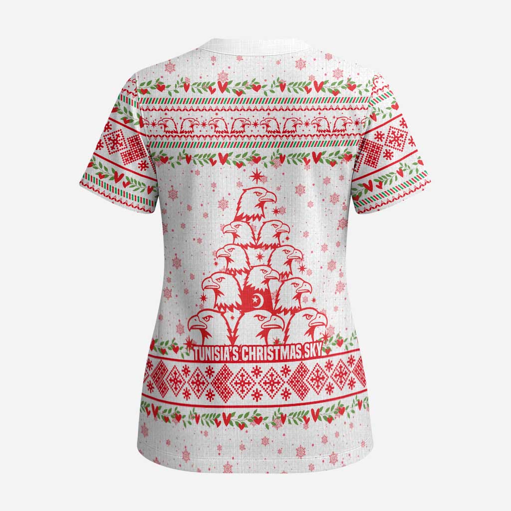 Tunisia Christmas Scrub Top Falcon Tree Snowflake and Festive Borders - African Pride