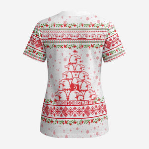 Tunisia Christmas Scrub Top Falcon Tree Snowflake and Festive Borders - African Pride