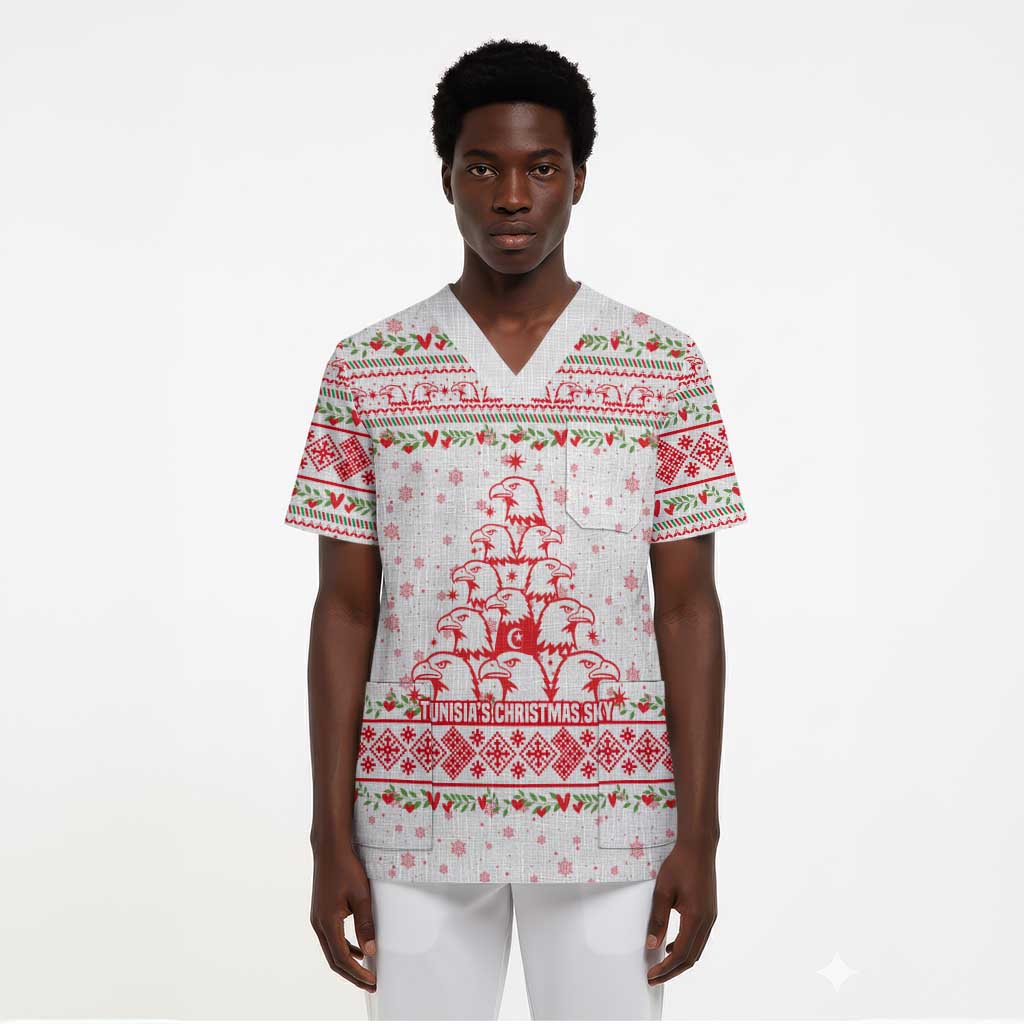 Tunisia Christmas Scrub Top Falcon Tree Snowflake and Festive Borders - African Pride