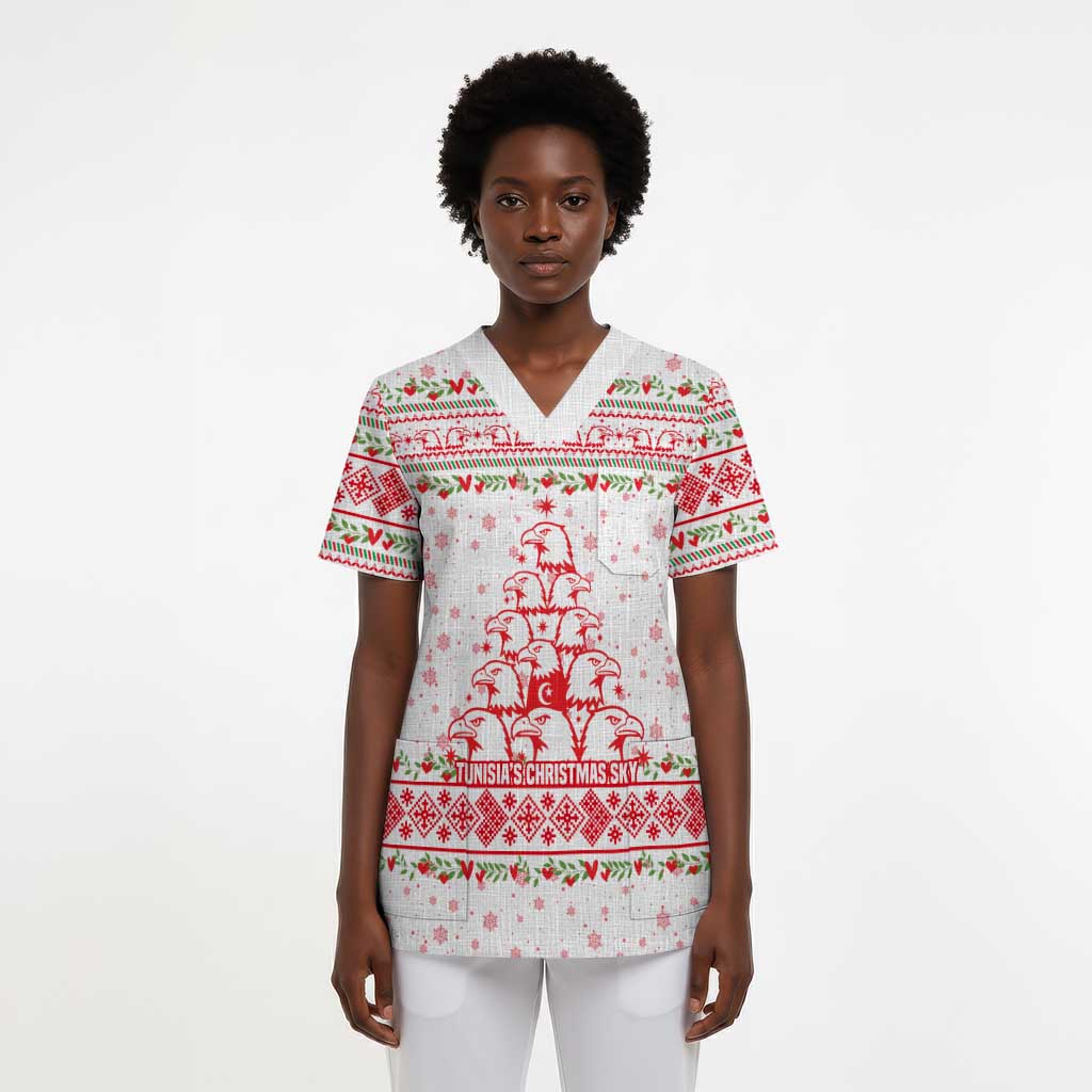 Tunisia Christmas Scrub Top Falcon Tree Snowflake and Festive Borders - African Pride