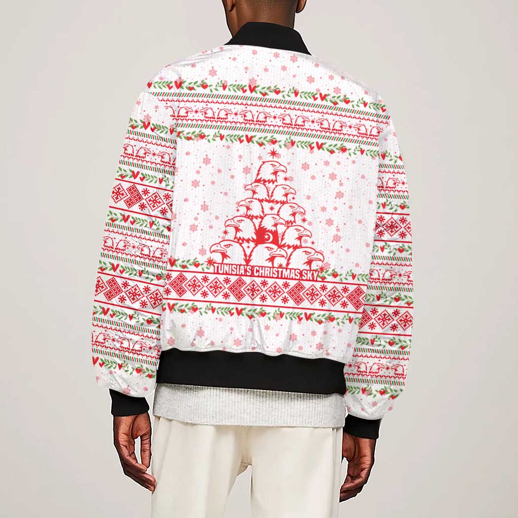 Tunisia Christmas Sleeve Zip Bomber Jacket Falcon Tree Snowflake and Festive Borders - African Pride