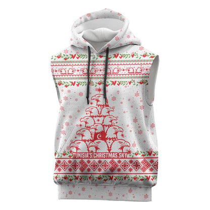 Tunisia Christmas Sleeveless Hoodie Falcon Tree Snowflake and Festive Borders - African Pride