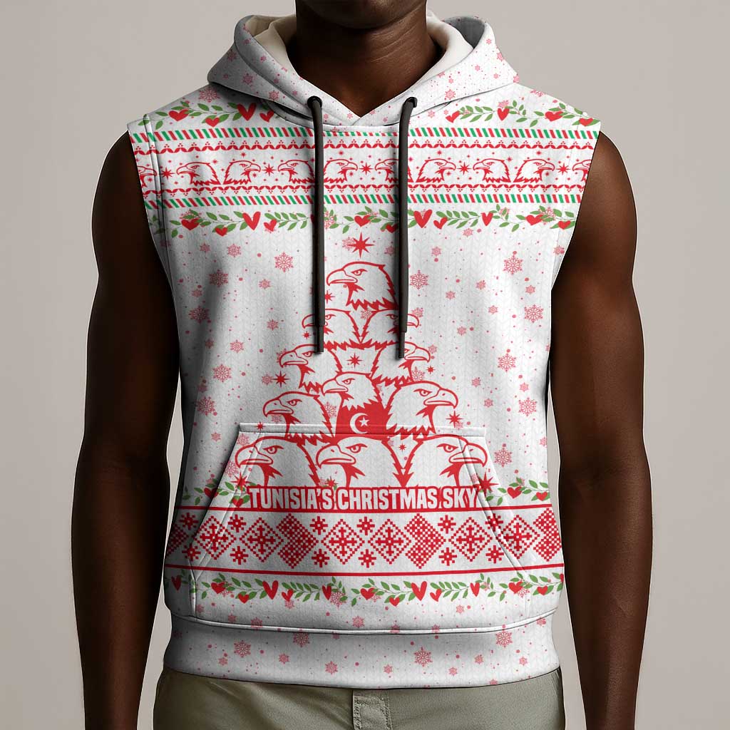 Tunisia Christmas Sleeveless Hoodie Falcon Tree Snowflake and Festive Borders - African Pride