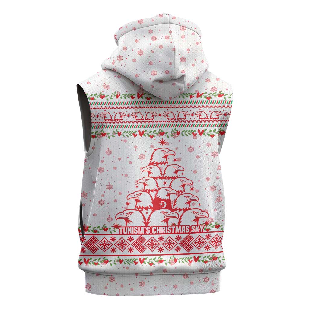 Tunisia Christmas Sleeveless Zip Hoodie Falcon Tree Snowflake and Festive Borders - African Pride