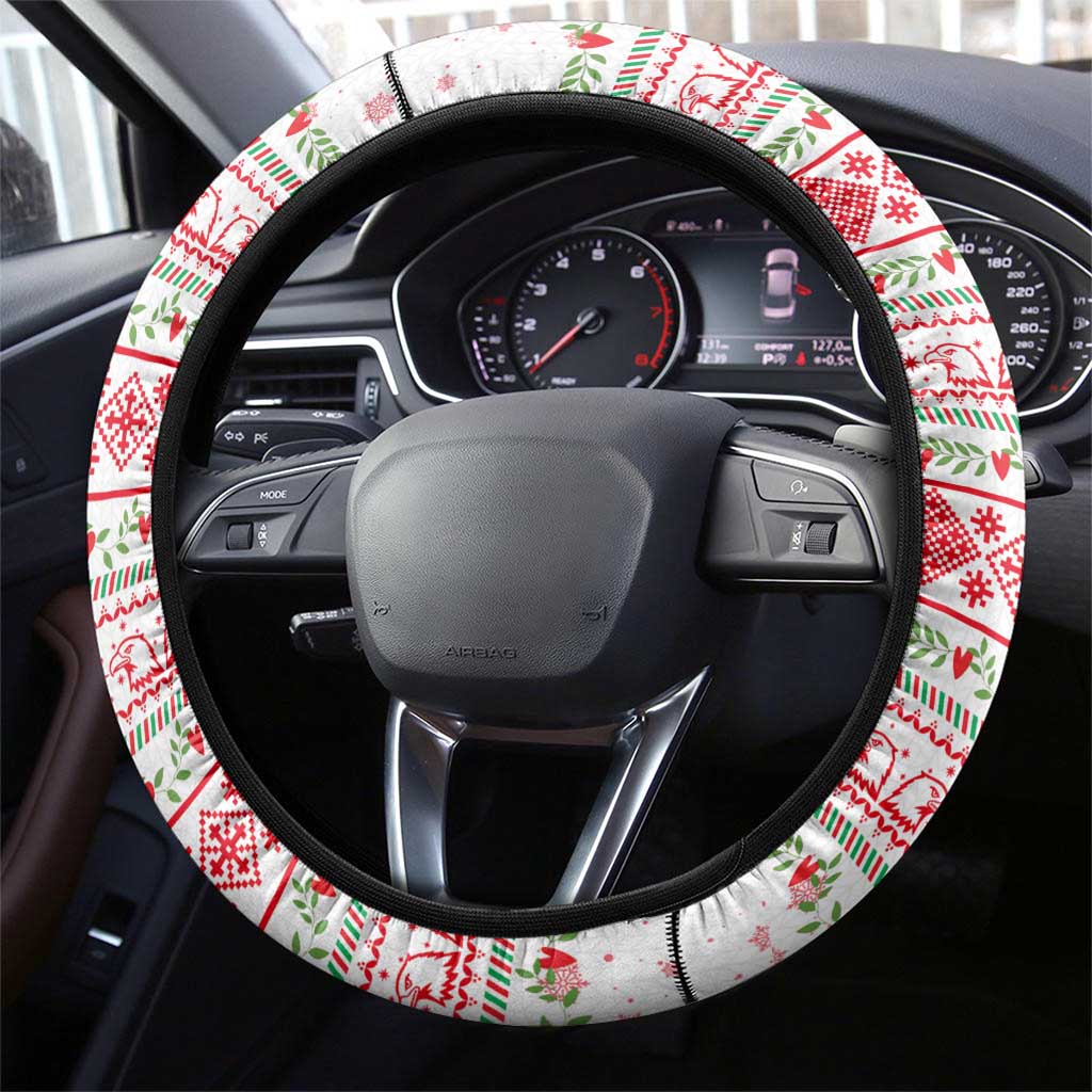 Tunisia Christmas Steering Wheel Cover Falcon Tree Snowflake and Festive Borders - African Pride