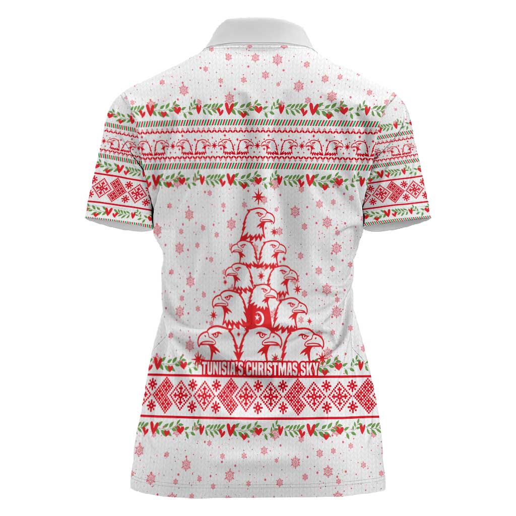 Tunisia Christmas Women Polo Shirt Falcon Tree Snowflake and Festive Borders - African Pride