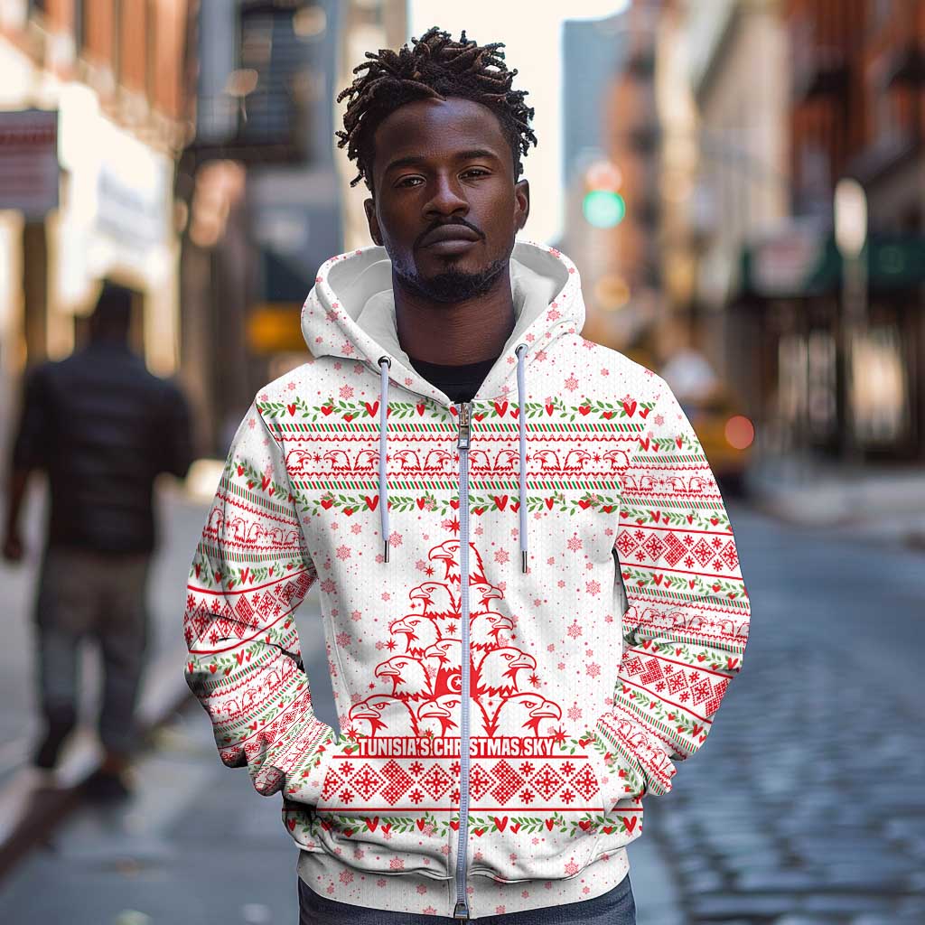 Tunisia Christmas Zip Hoodie Falcon Tree Snowflake and Festive Borders - African Pride