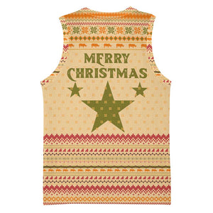South Sudan Christmas Basketball Jersey Beige Tribal Pattern, National Emblem, and Green Star Motif - African Pride