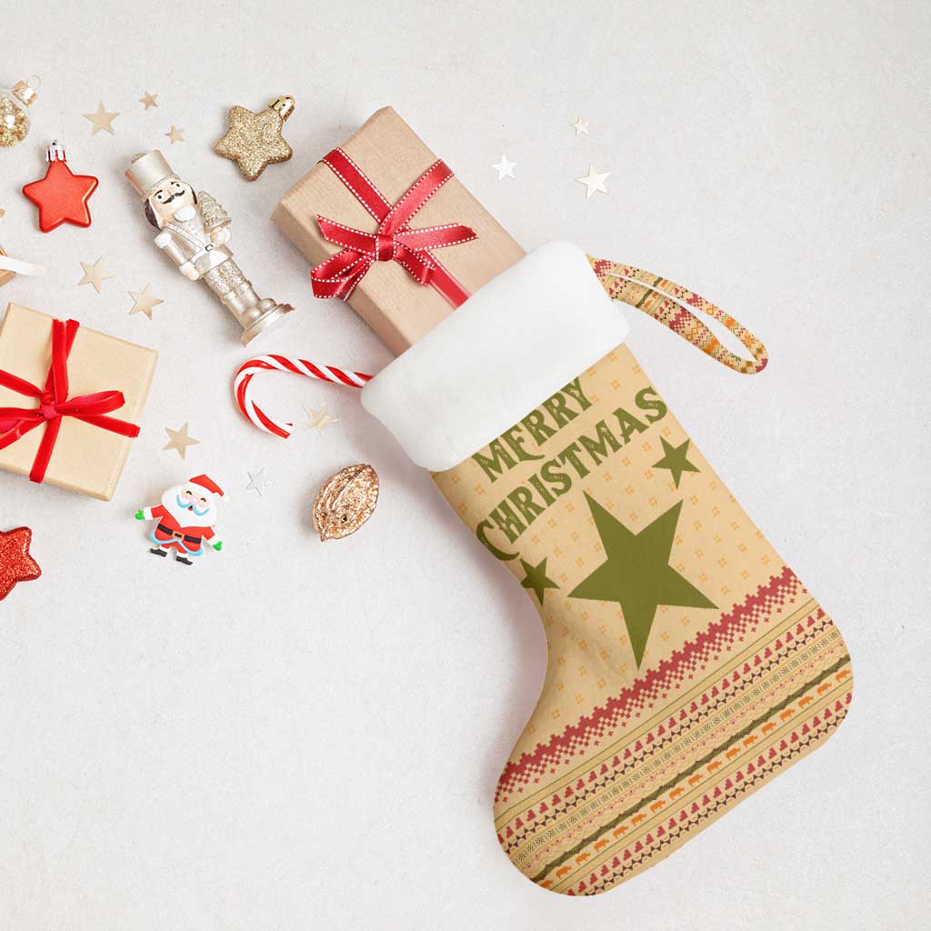 South Sudan Christmas Stocking Beige Tribal Pattern, National Emblem, and Green Star Motif - African Pride