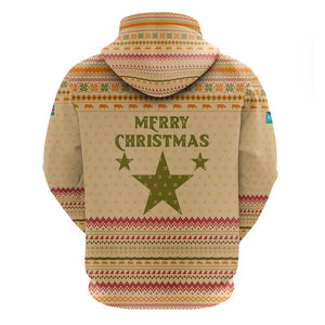 South Sudan Christmas Hoodie Beige Tribal Pattern, National Emblem, and Green Star Motif - African Pride