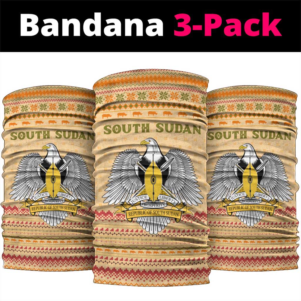 South Sudan Christmas Neck Gaiter Beige Tribal Pattern, National Emblem, and Green Star Motif - African Pride