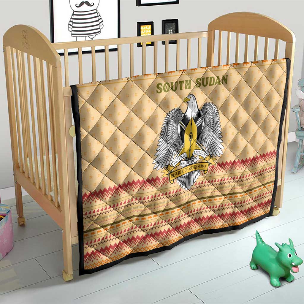South Sudan Christmas Quilt Beige Tribal Pattern, National Emblem, and Green Star Motif - African Pride