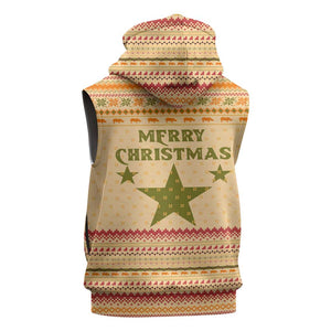 South Sudan Christmas Sleeveless Zip Hoodie Beige Tribal Pattern, National Emblem, and Green Star Motif - African Pride