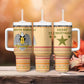 South Sudan Christmas Tumbler With Handle Beige Tribal Pattern, National Emblem, and Green Star Motif - African Pride