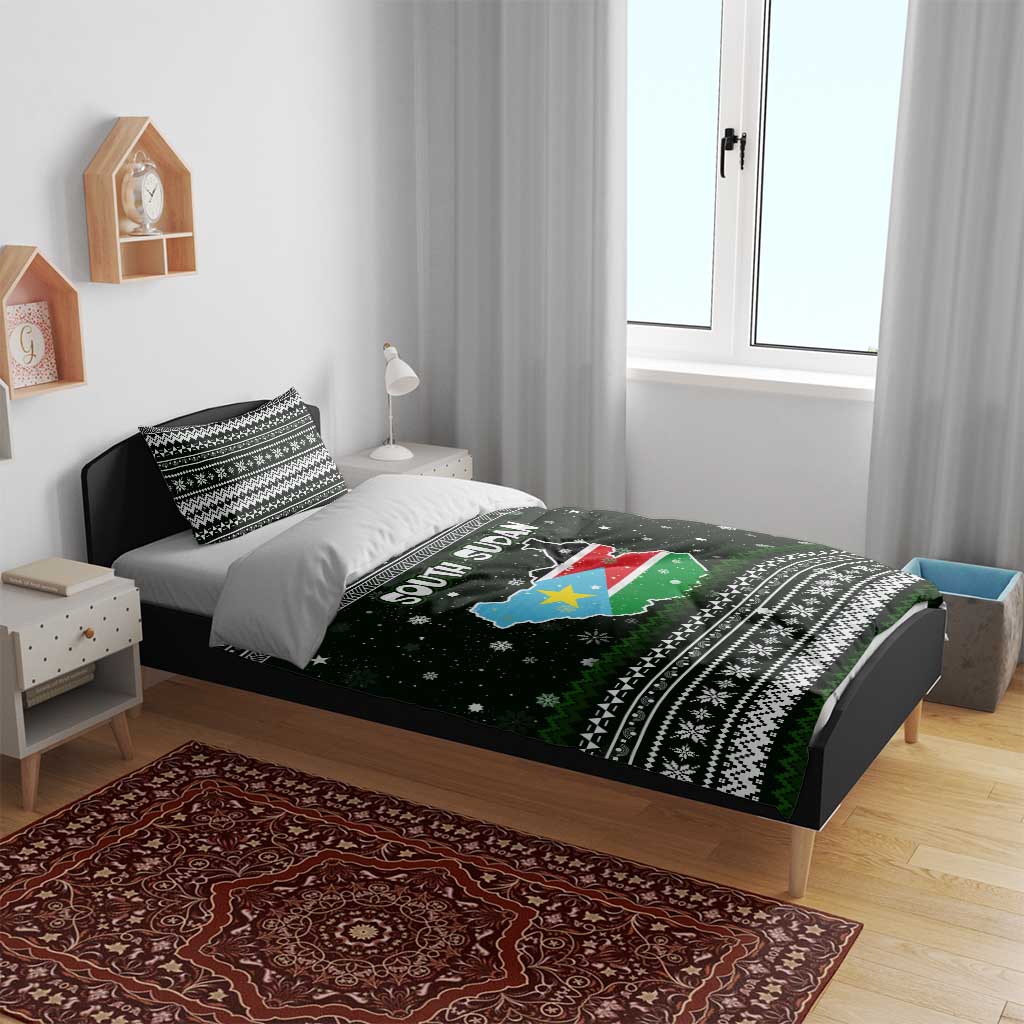 South Sudan Christmas Bedding Set National Map Flag Colors and Sleeping Rhino Motif - African Pride