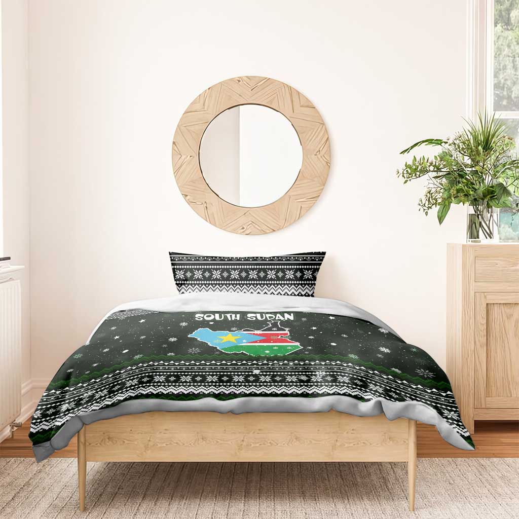 South Sudan Christmas Bedding Set National Map Flag Colors and Sleeping Rhino Motif - African Pride