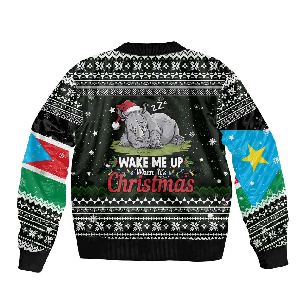 South Sudan Christmas Bomber Jacket National Map Flag Colors and Sleeping Rhino Motif - African Pride
