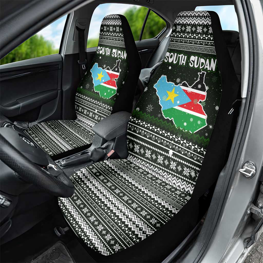 South Sudan Christmas Car Seat Cover National Map Flag Colors and Sleeping Rhino Motif - African Pride