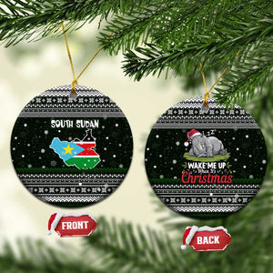 South Sudan Christmas Ceramic Ornament National Map Flag Colors and Sleeping Rhino Motif - African Pride