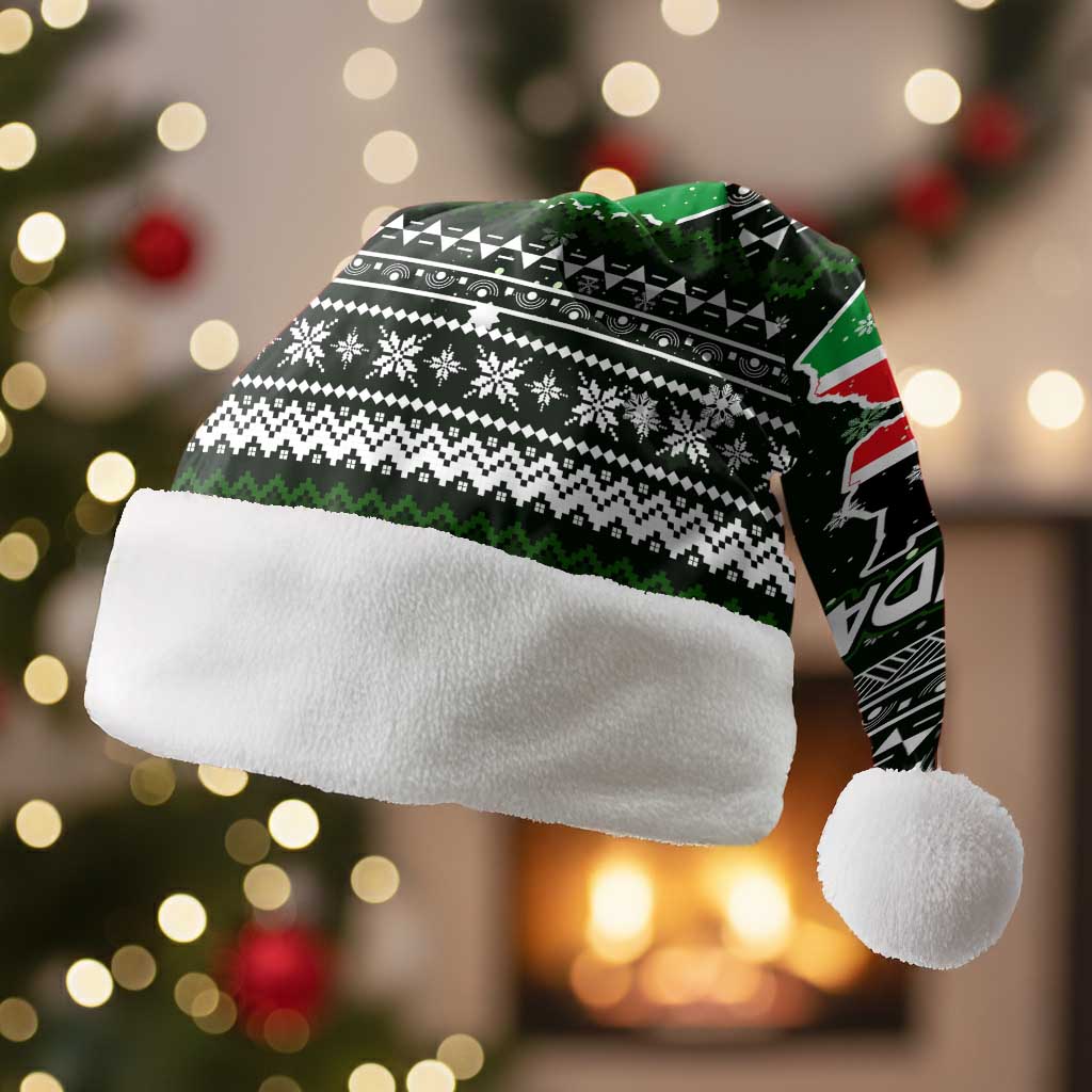 South Sudan Christmas Santa Hat National Map Flag Colors and Sleeping Rhino Motif - African Pride
