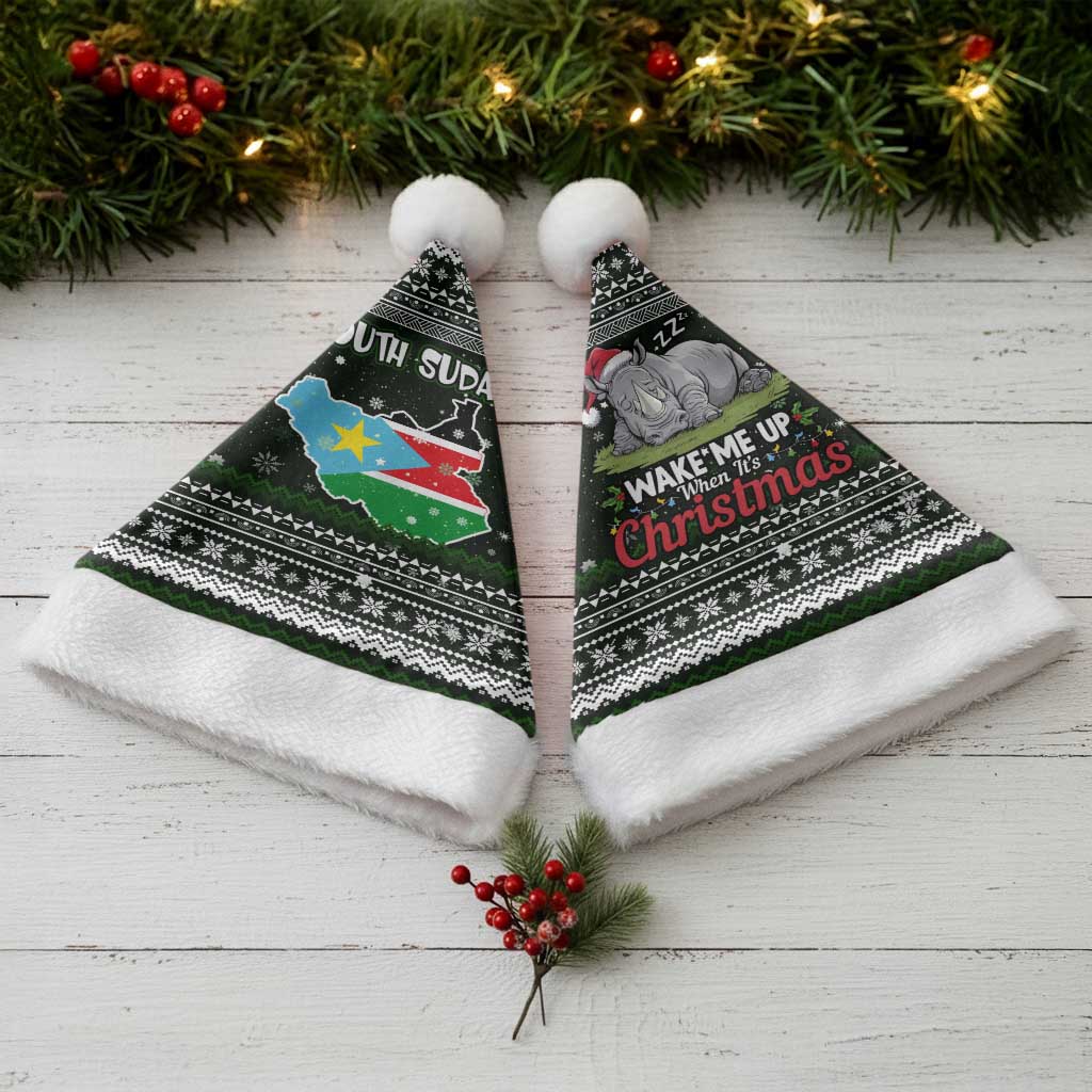 South Sudan Christmas Santa Hat National Map Flag Colors and Sleeping Rhino Motif - African Pride