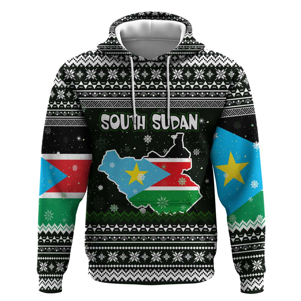 South Sudan Christmas Hoodie National Map Flag Colors and Sleeping Rhino Motif - African Pride