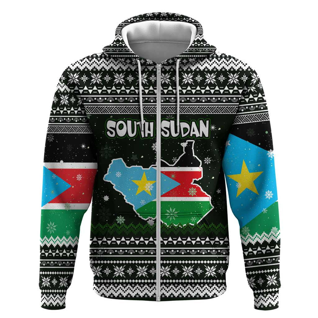 South Sudan Christmas Hoodie National Map Flag Colors and Sleeping Rhino Motif - African Pride