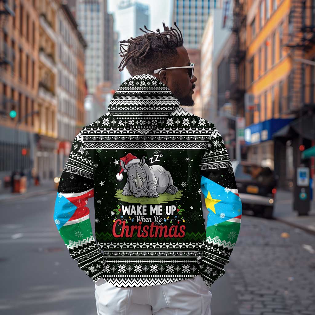 South Sudan Christmas Hoodie National Map Flag Colors and Sleeping Rhino Motif - African Pride