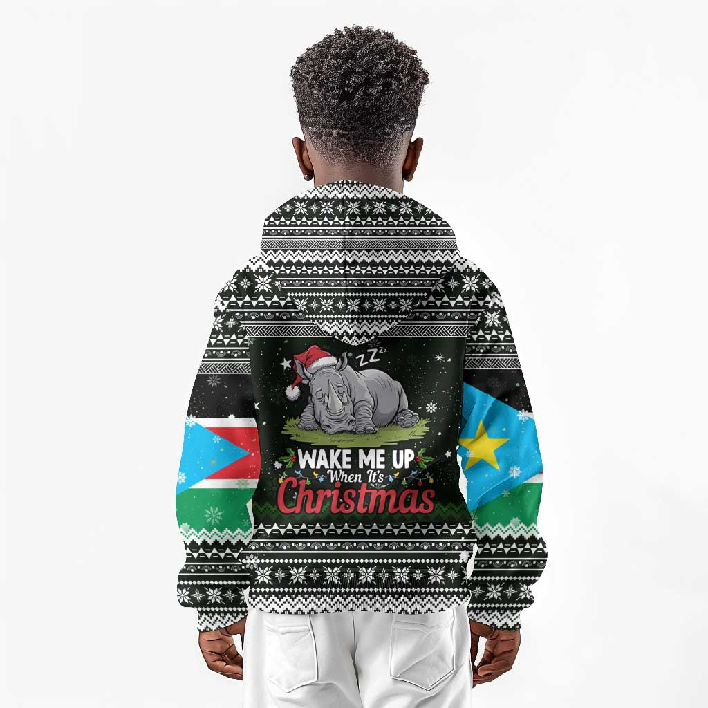 South Sudan Christmas Kid Hoodie National Map Flag Colors and Sleeping Rhino Motif - African Pride
