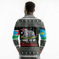 South Sudan Christmas Long Sleeve Polo Shirt National Map Flag Colors and Sleeping Rhino Motif - African Pride