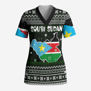 South Sudan Christmas Scrub Top National Map Flag Colors and Sleeping Rhino Motif - African Pride
