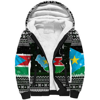 South Sudan Christmas Sherpa Hoodie National Map Flag Colors and Sleeping Rhino Motif - African Pride