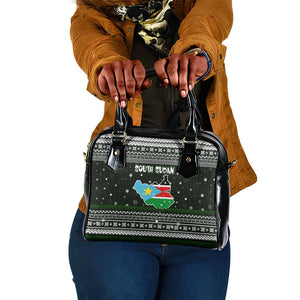 South Sudan Christmas Shoulder Handbag National Map Flag Colors and Sleeping Rhino Motif - African Pride