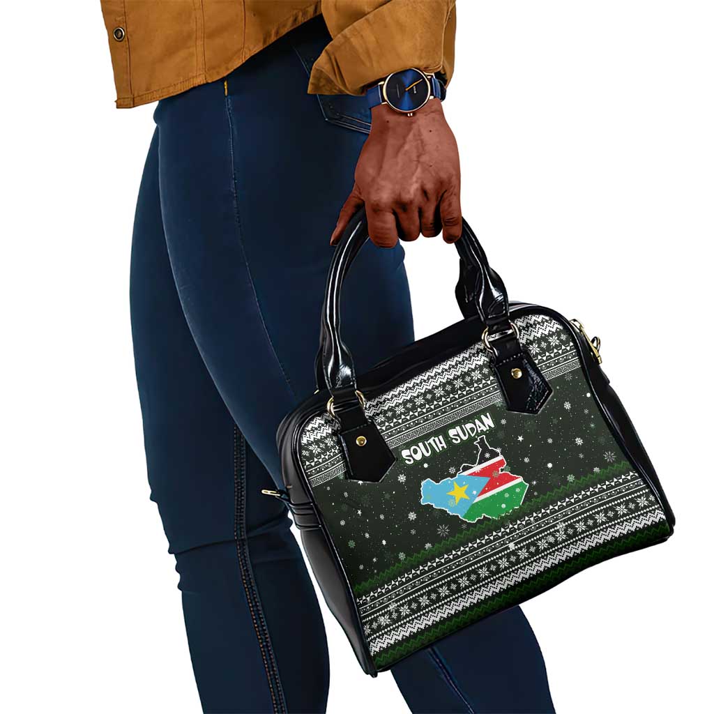 South Sudan Christmas Shoulder Handbag National Map Flag Colors and Sleeping Rhino Motif - African Pride