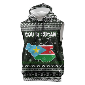 South Sudan Christmas Sleeveless Hoodie National Map Flag Colors and Sleeping Rhino Motif - African Pride