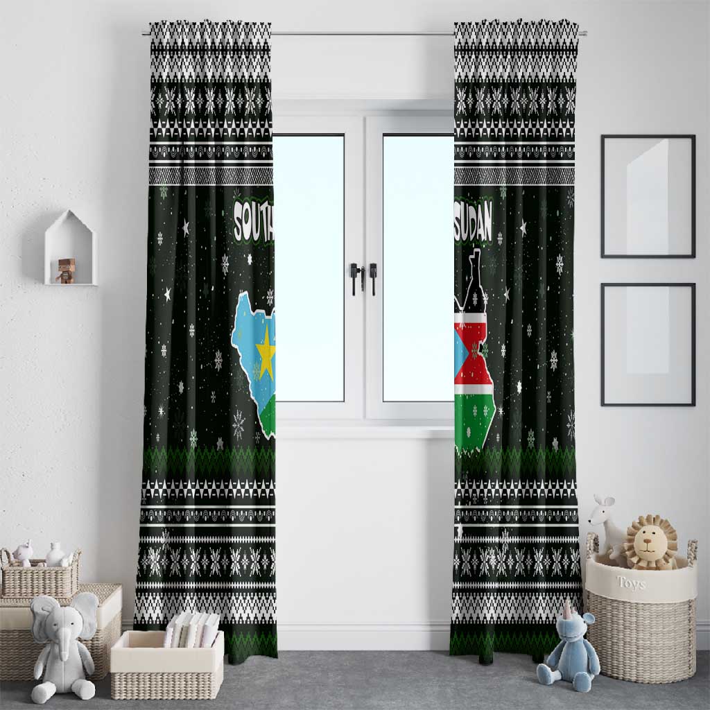 South Sudan Christmas Window Curtain National Map Flag Colors and Sleeping Rhino Motif - African Pride