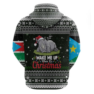 South Sudan Christmas Zip Hoodie National Map Flag Colors and Sleeping Rhino Motif - African Pride