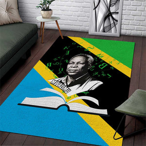 Julius Nyerere Area Rug Education is a Way of Fighting Poverty Quote and Tanzanian Flag Alphabet - African Pride