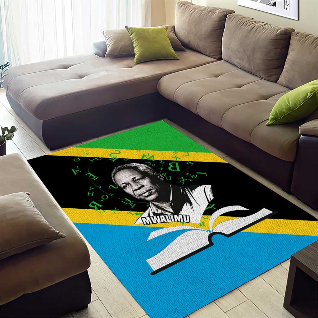 Julius Nyerere Area Rug Education is a Way of Fighting Poverty Quote and Tanzanian Flag Alphabet - African Pride