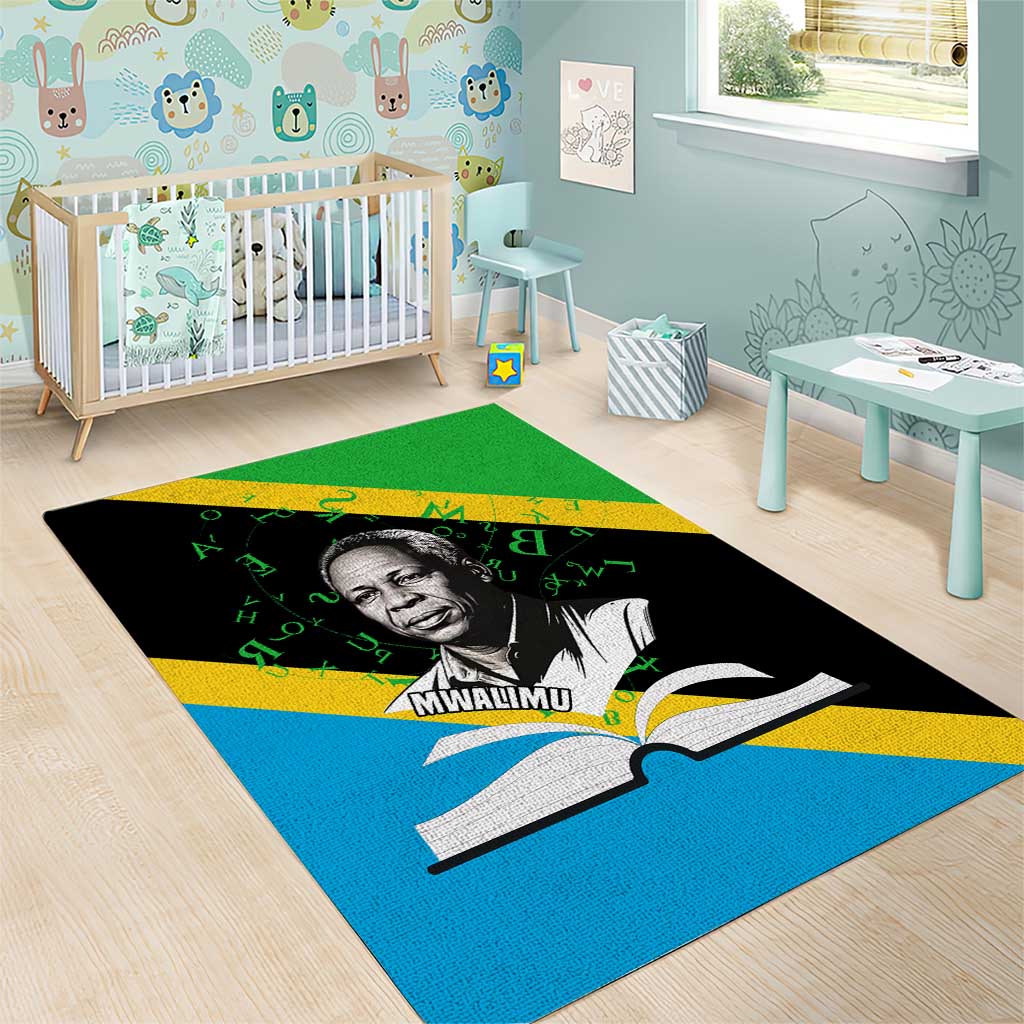 Julius Nyerere Area Rug Education is a Way of Fighting Poverty Quote and Tanzanian Flag Alphabet - African Pride