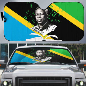 Julius Nyerere Auto Sun Shade Education is a Way of Fighting Poverty Quote and Tanzanian Flag Alphabet - African Pride