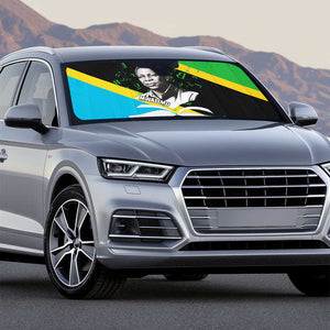 Julius Nyerere Auto Sun Shade Education is a Way of Fighting Poverty Quote and Tanzanian Flag Alphabet - African Pride