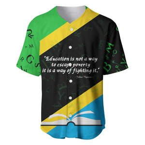 Julius Nyerere Baseball Jersey Education is a Way of Fighting Poverty Quote and Tanzanian Flag Alphabet - African Pride