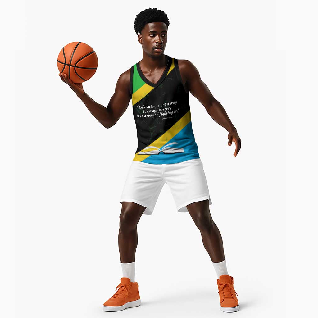 Julius Nyerere Basketball Jersey Education is a Way of Fighting Poverty Quote and Tanzanian Flag Alphabet - African Pride