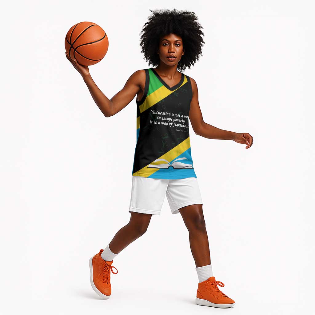 Julius Nyerere Basketball Jersey Education is a Way of Fighting Poverty Quote and Tanzanian Flag Alphabet - African Pride