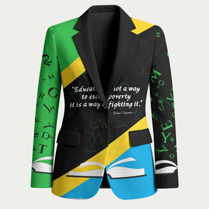 Julius Nyerere Blazer Education is a Way of Fighting Poverty Quote and Tanzanian Flag Alphabet - African Pride
