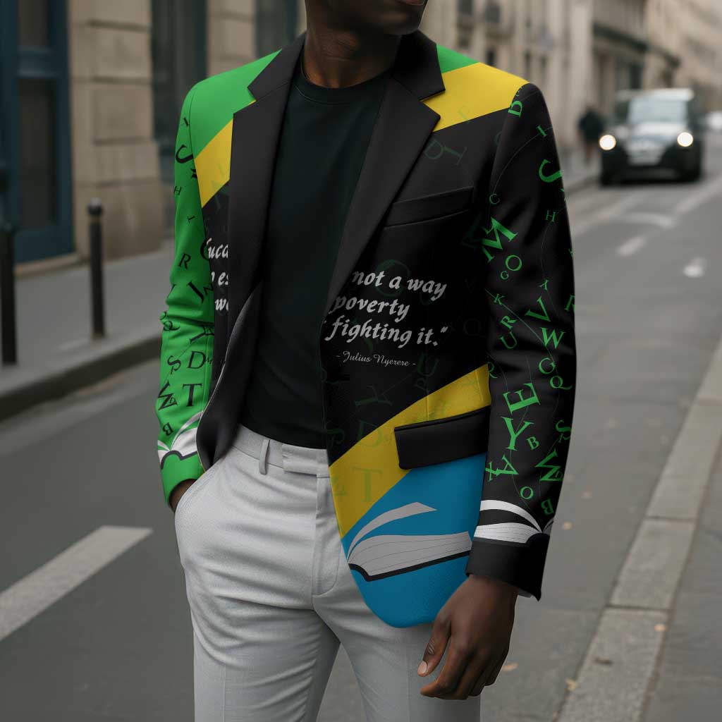 Julius Nyerere Blazer Education is a Way of Fighting Poverty Quote and Tanzanian Flag Alphabet - African Pride