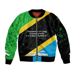 Julius Nyerere Bomber Jacket Education is a Way of Fighting Poverty Quote and Tanzanian Flag Alphabet - African Pride